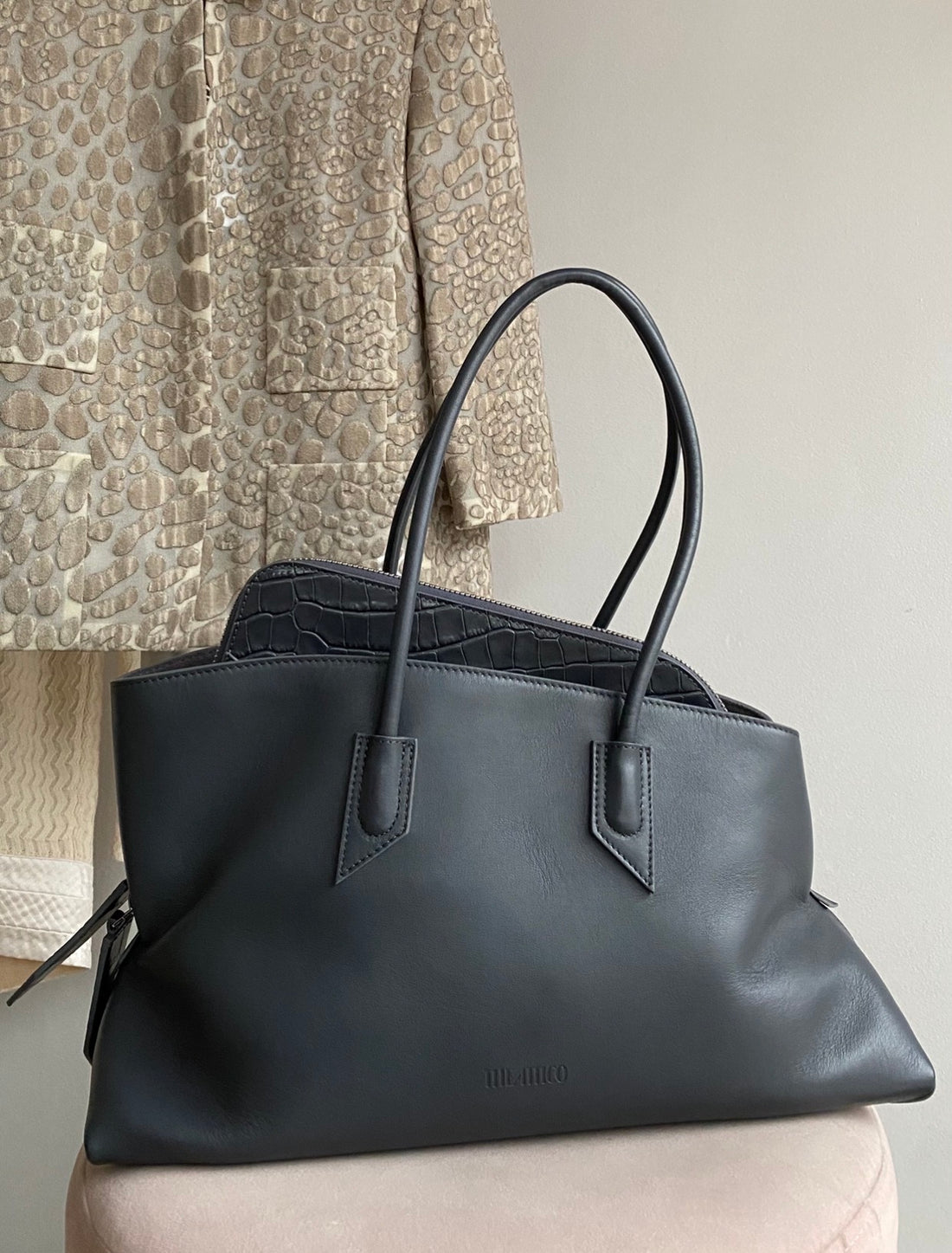 The Attico Medium La Passeggiata Slate Grey Leather Tote Bag