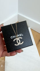 Chanel 12A Antiqued Goltone Crystal CC Baguette Pendant Necklace