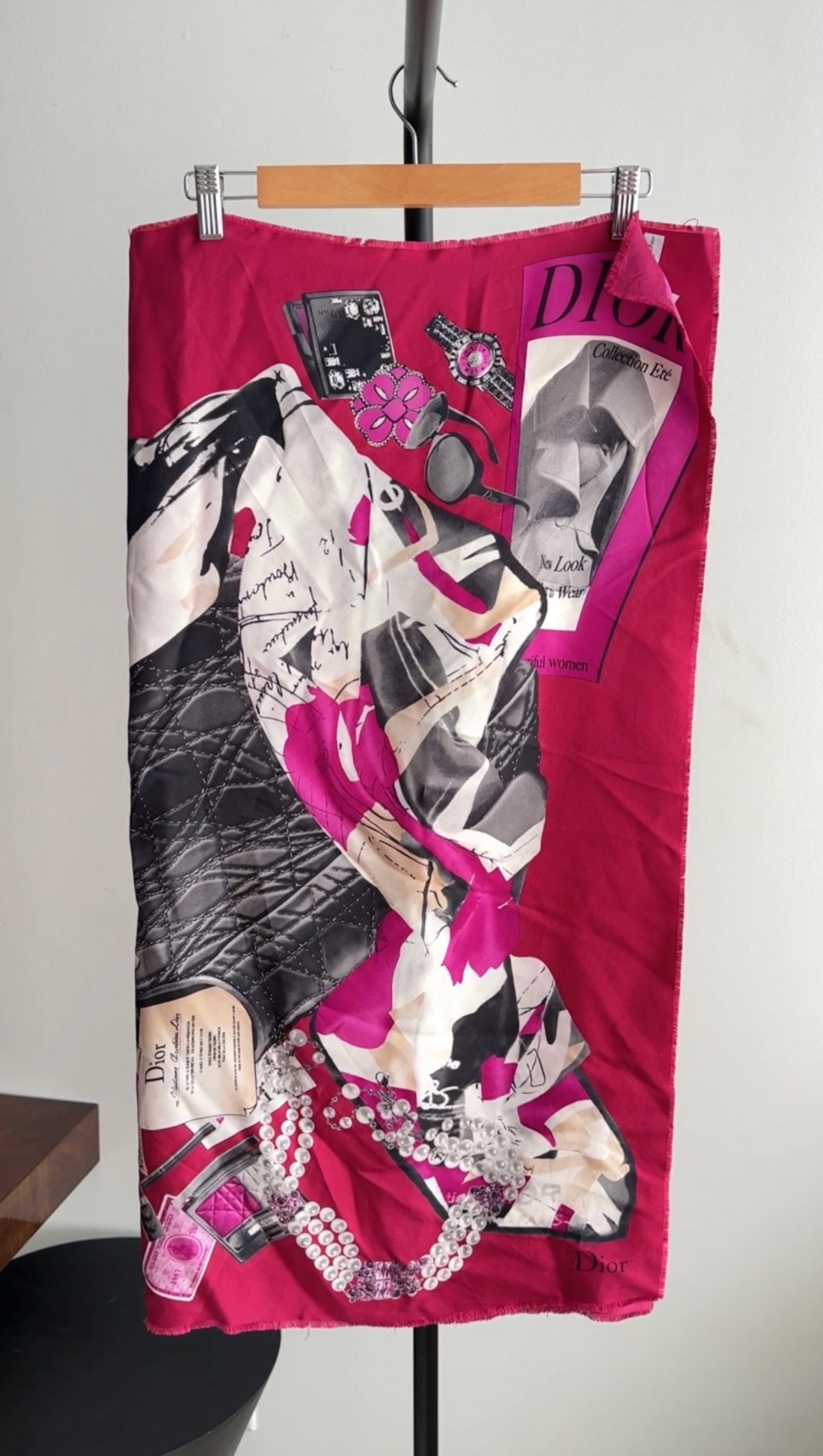 Christian Dior Magenta Silk Cannage Handbag Scarf