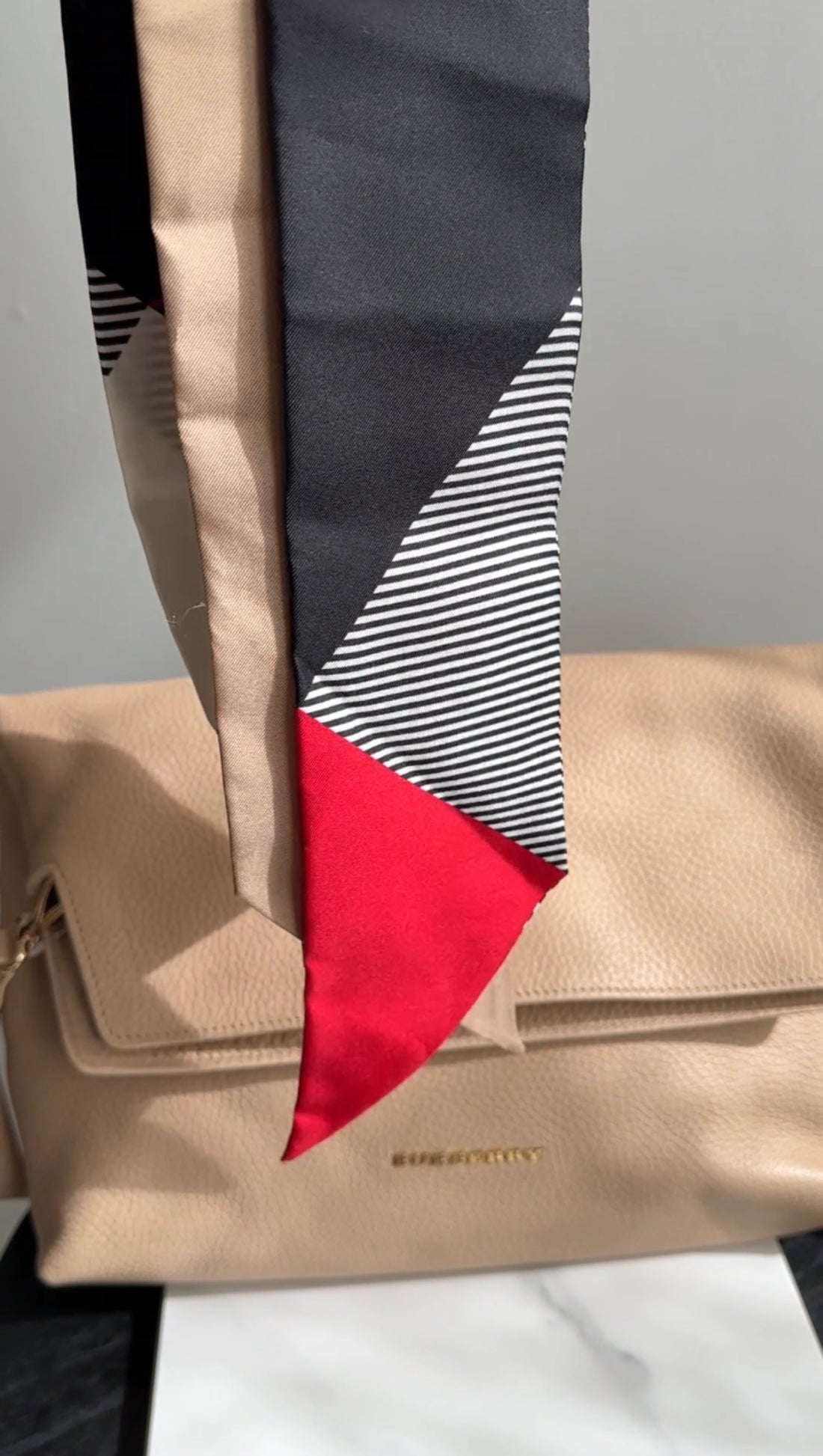 Burberry Red and Beige Silk Bandeau Scarf