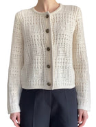 Nili Lotan Ivory “Harry” Cashmere Open Knit Cardigan - S