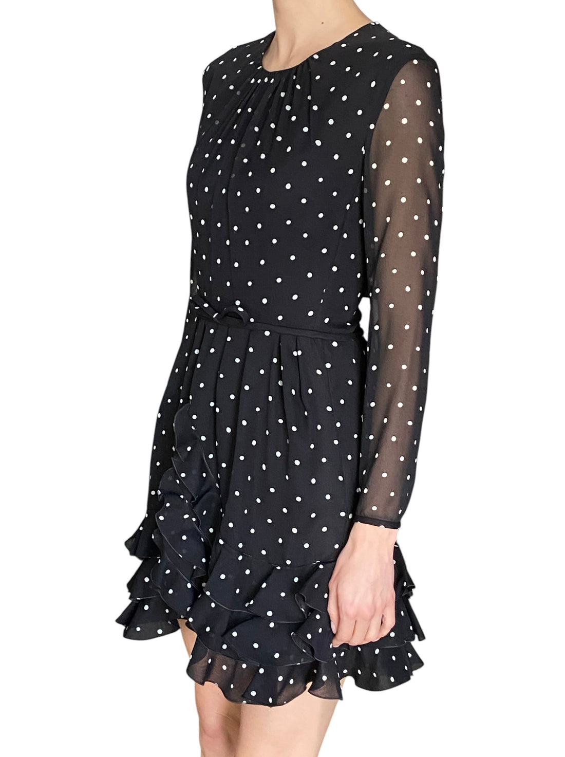Giambattista Valli Black Silk Polka Dot Ruffle Mini Dress - IT 44 / US 6-8