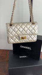 Chanel Silver Aged Leather Mini 2.55 Reissue Flap Bag