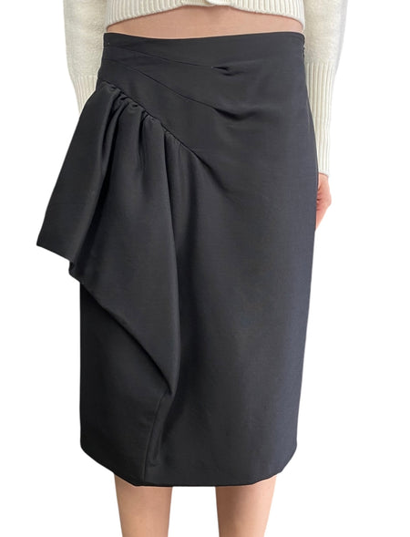 Maison Margiela Black Asymmetrical Ruffle Midi Skirt - IT 40 / US 4