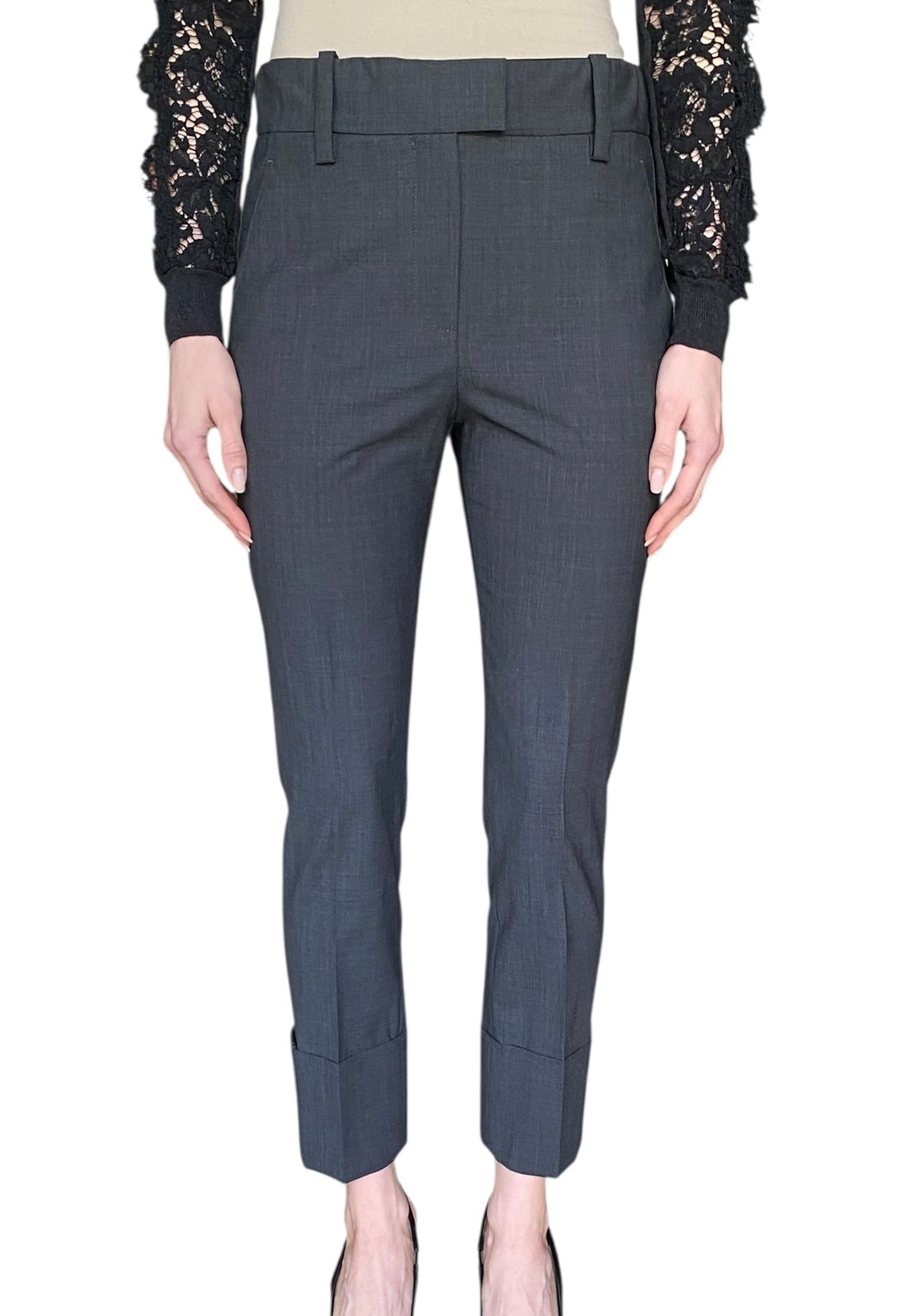Brunello Cucinelli Grey Monili Trim Cuff Slim Trousers - IT 36 / US 4