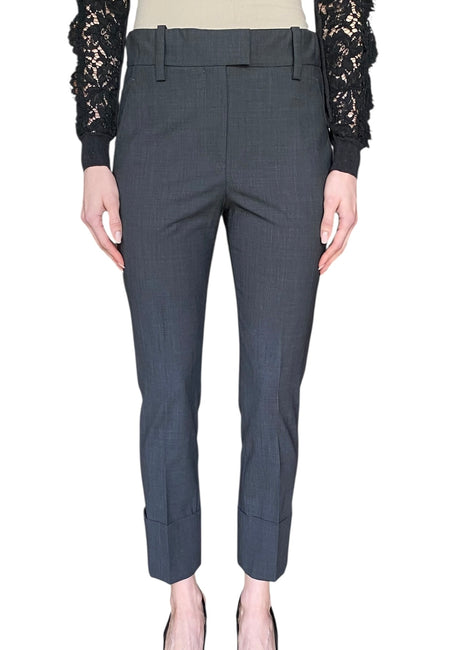 Brunello Cucinelli Grey Monili Trim Cuff Slim Trousers - IT 36 / US 4