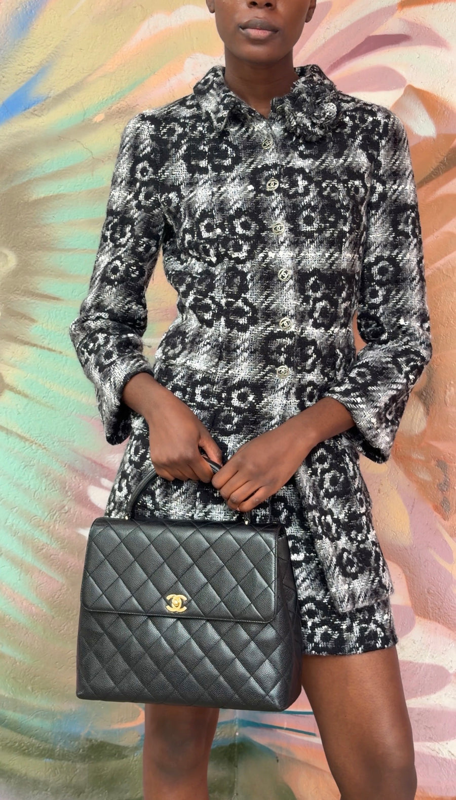 Chanel Black Vintage 1997 Caviar Leather Coco Top Handle Jumbo Kelly Bag