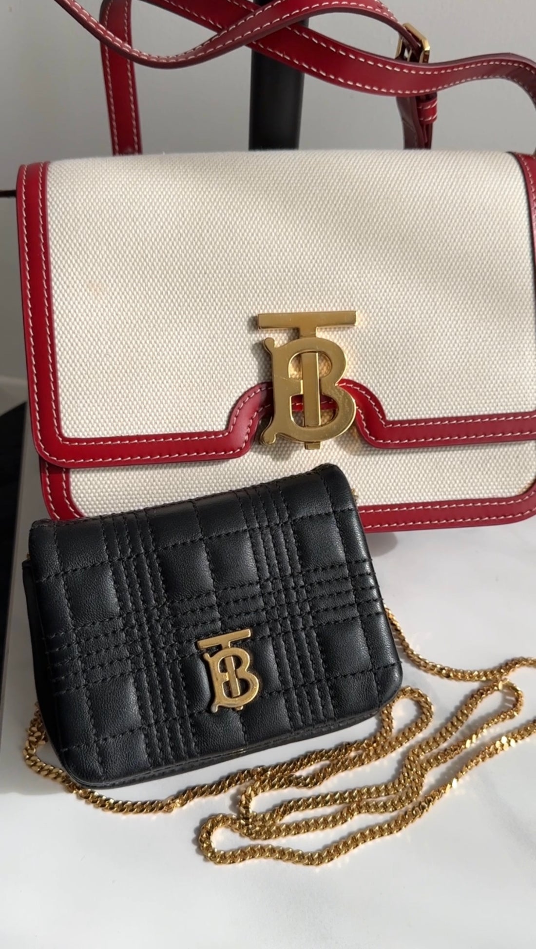 Burberry Micro Lola TB Black Leather Quilted Crossbody Bag