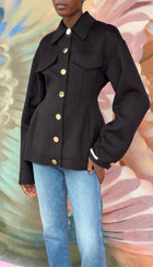 SportMax Black Ego Double Faced Wool Gold Button Jacket - 44