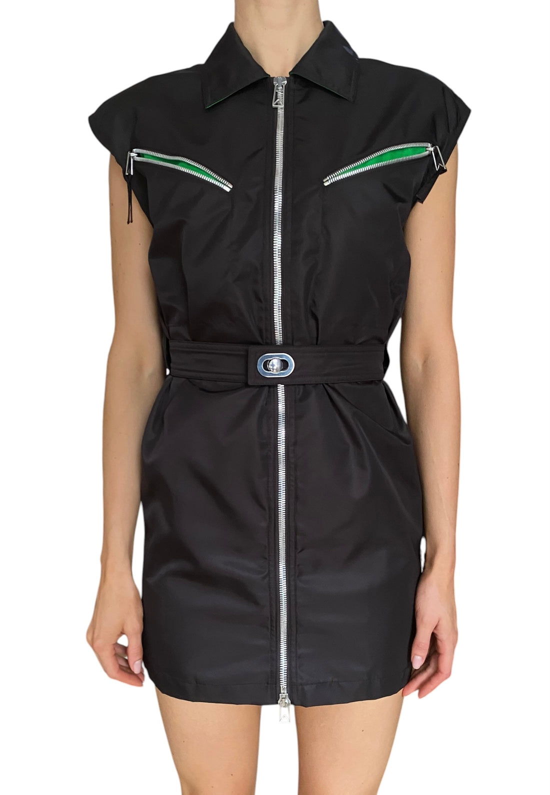 Bottega Veneta Black Nylon Zip Up Shirt Dress - US 0-2