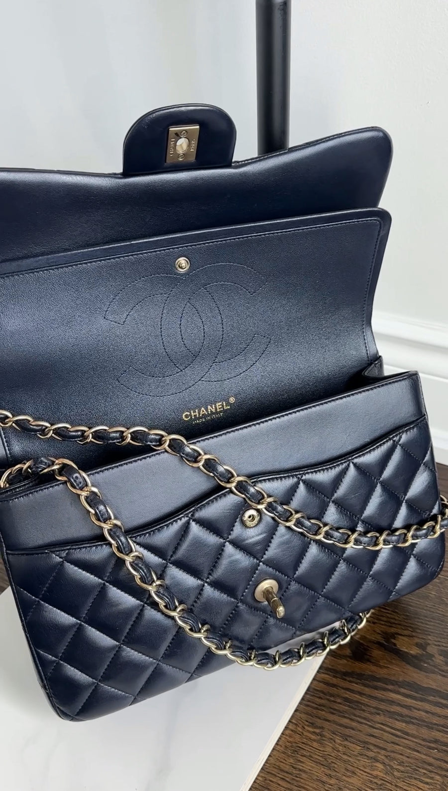 Chanel Midnight Navy Lambskin Jumbo Classic Double Flap Bag GHW