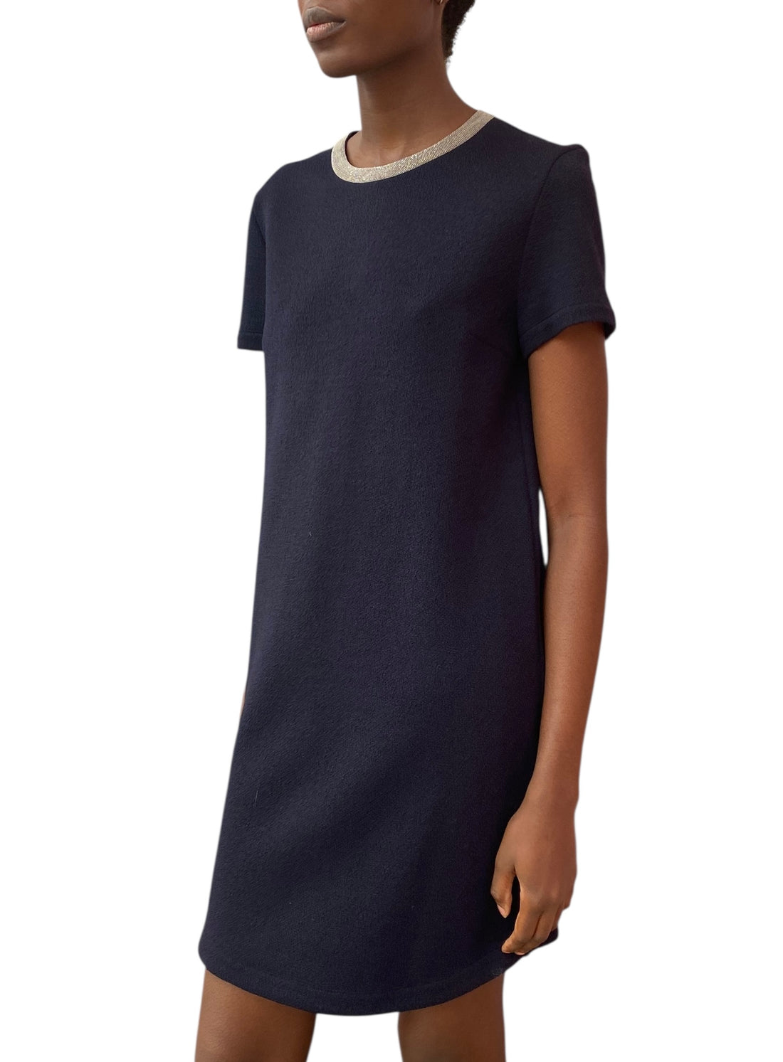 Brunello Cucinelli Navy Wool Monili Shift Dress - M / US 6-8