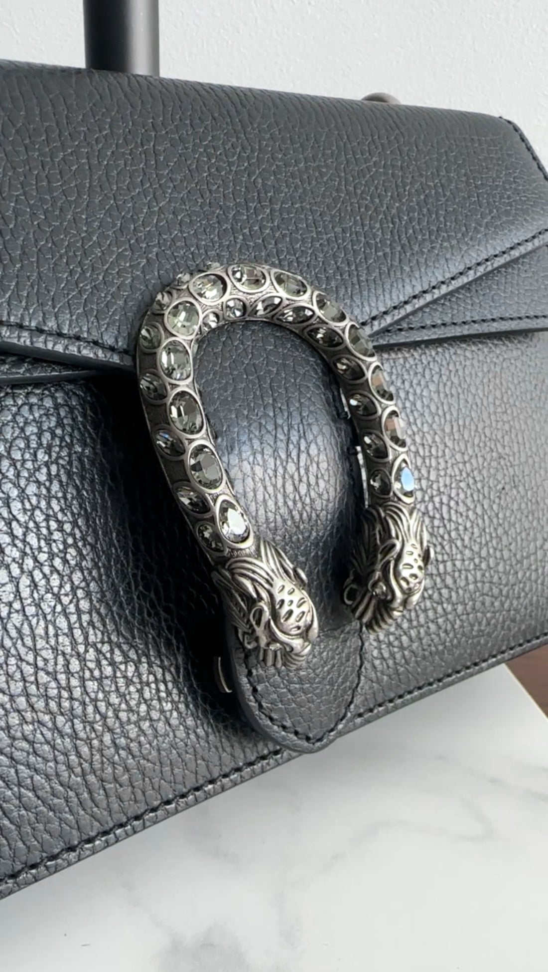 Gucci Black Leather Medium Crystal Dionysus Chain Bag