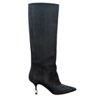 Giambattista Valli Black Suede Pointed Toe Calf High Pearl Heel Boot - 37.5