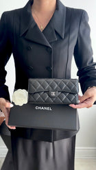 Chanel Black Lambskin Quilted Leather CC Flap Continental Wallet