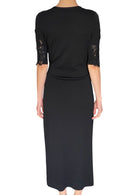 Ermanno Scervino Black Knit Floral Lace Wrap Midi Dress - IT 44 / US 6-8