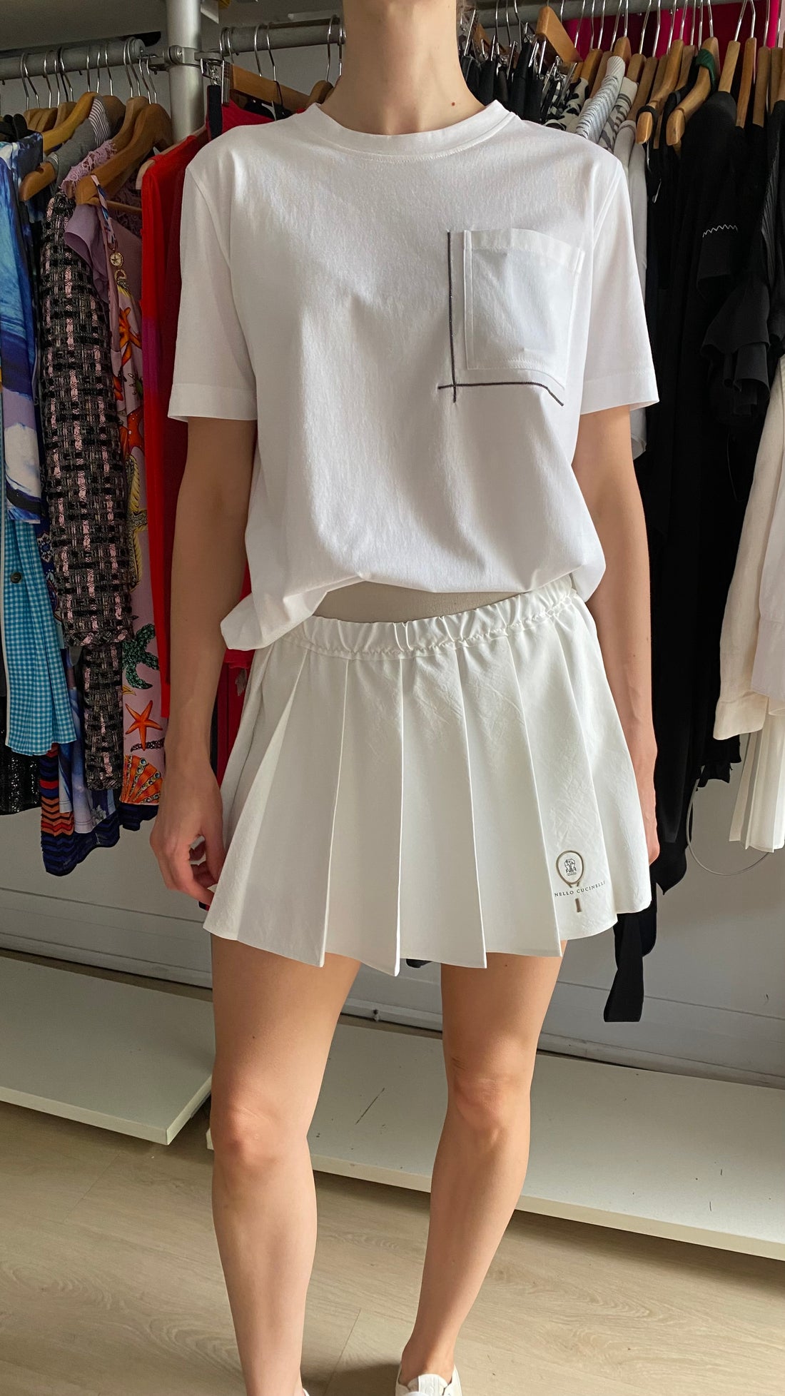 Brunello Cucinelli White Pleated Logo Tennis Skirt - IT 42 / US 6