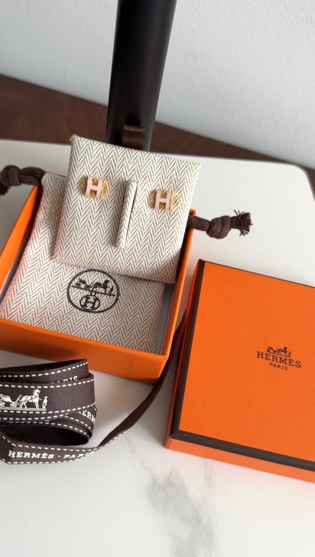 Hermes Pop H Mini Pink Enamel Earrings