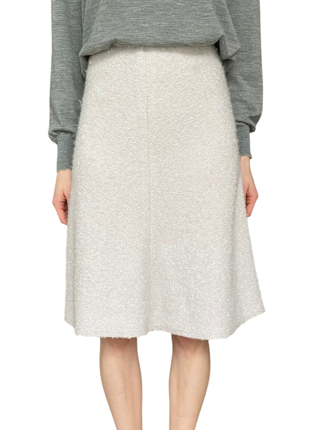 Brunello Cucinelli Ivory Wool & Mohair Boucle Midi Skirt - US 12