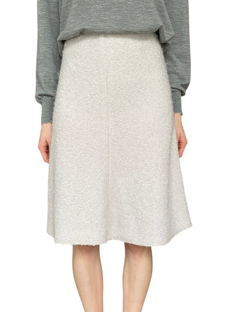 Brunello Cucinelli Ivory Wool & Mohair Boucle Midi Skirt - US 12