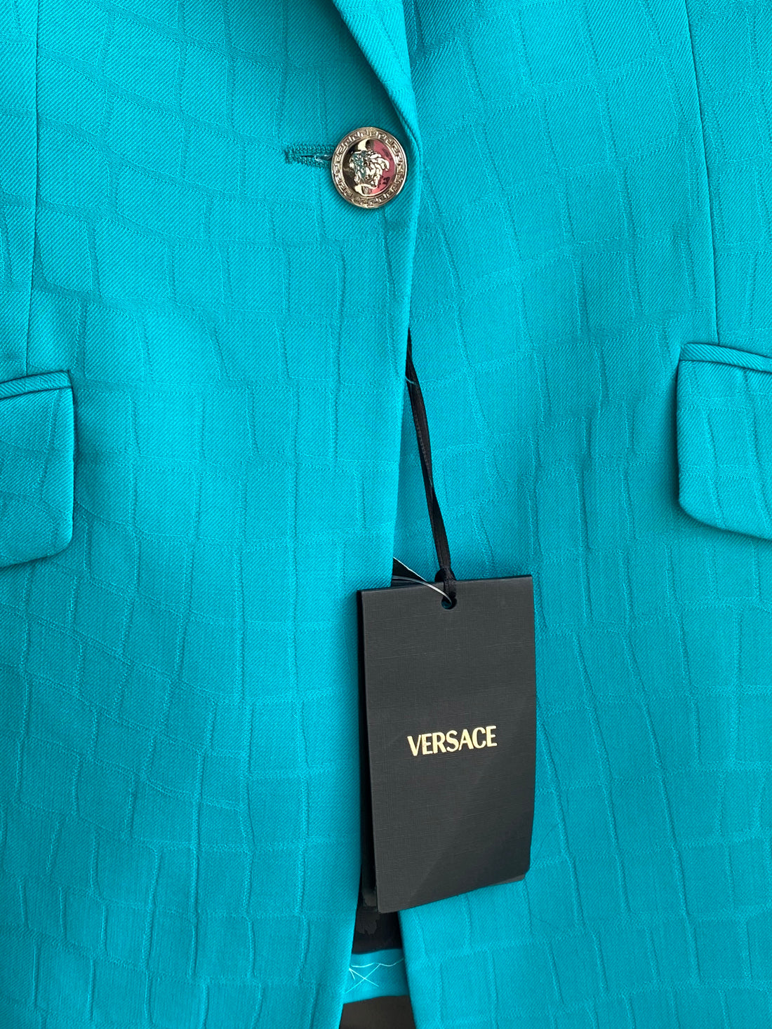 Versace Turquoise Croc Embossed Blazer