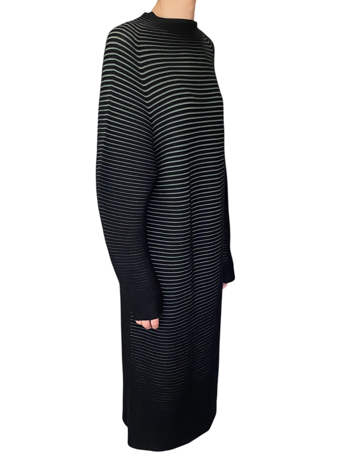 Issey Miyake Wool Green Knit Ribbed Sweater Maxi Dress - JP 2
