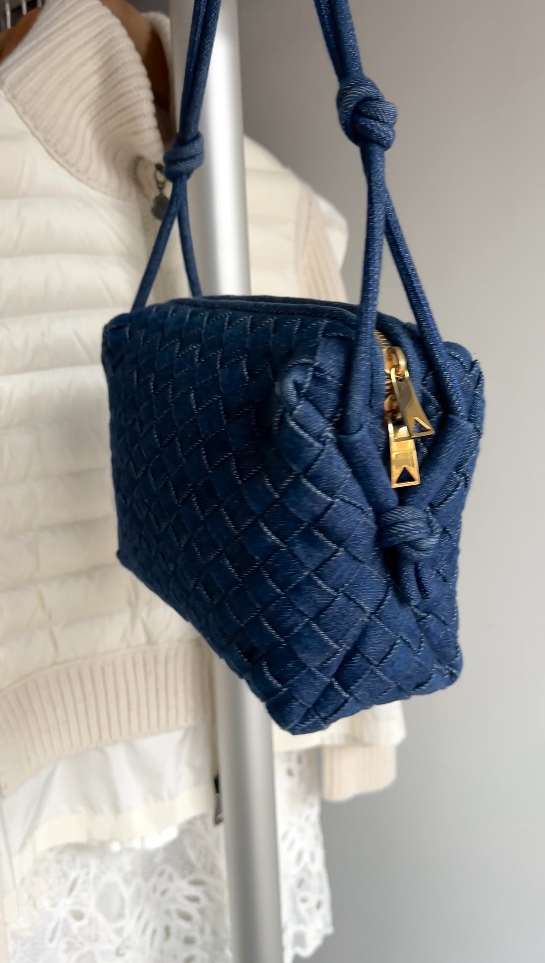 Bottega Veneta Small Denim Intrecciato Loop Crossbody Bag