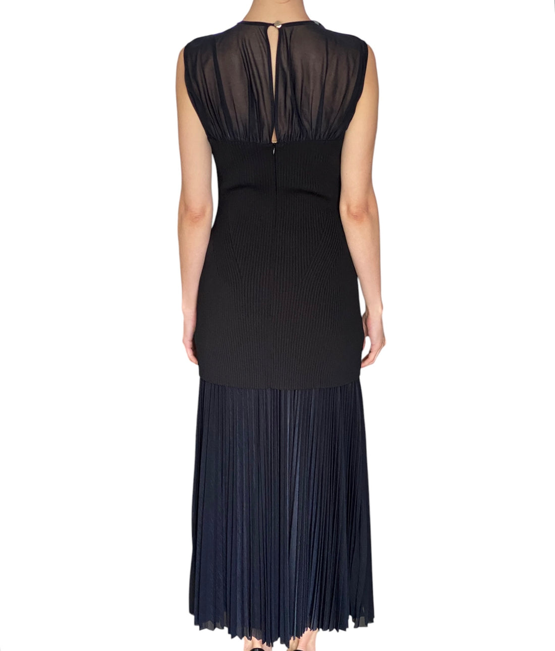 Proenza Schouler Black & Navy Jersey Knit “Niki” Pleated Sheer Maxi Dress - S-M / US 6