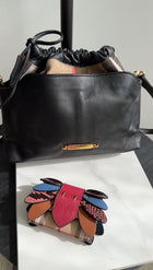 Burberry Black Leather and Check Little Crush Drawstring Bag