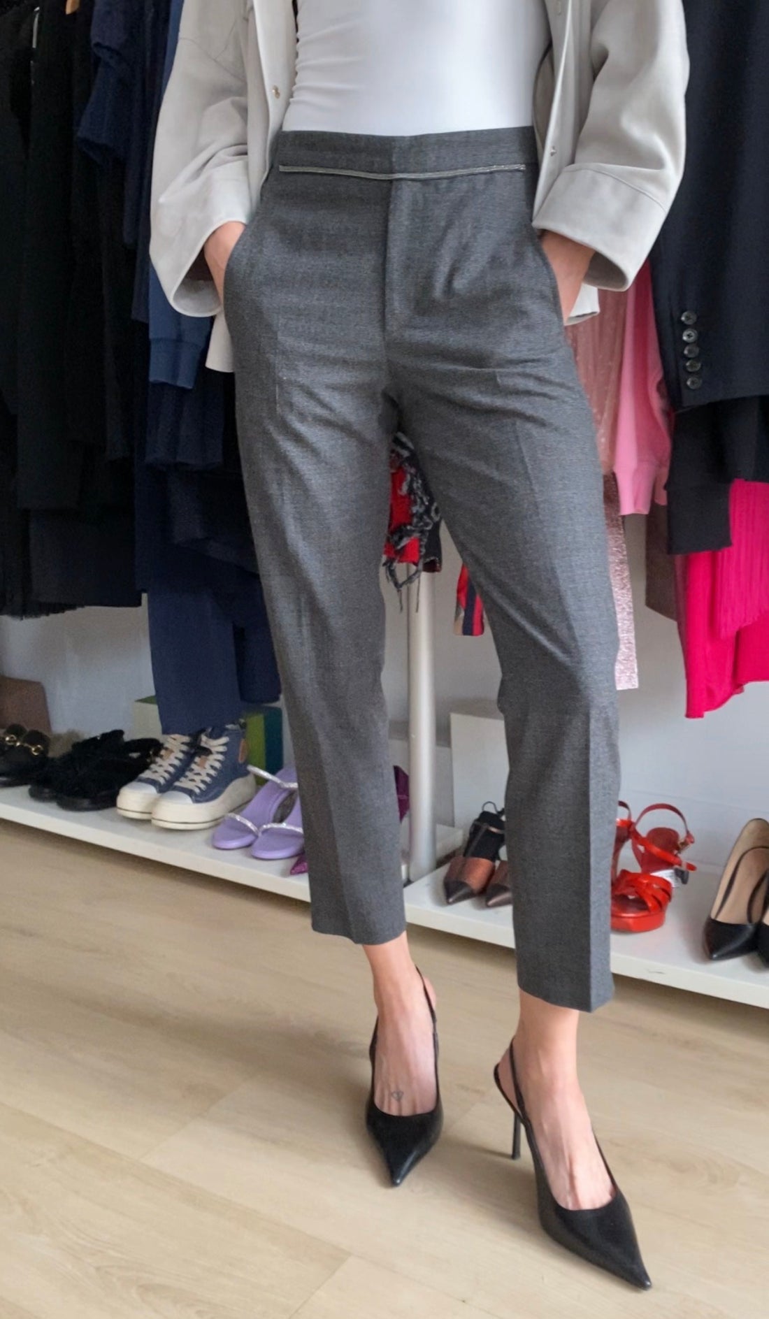 Brunello Cucinelli Grey Wool Monili Trousers - IT 42 / US 6