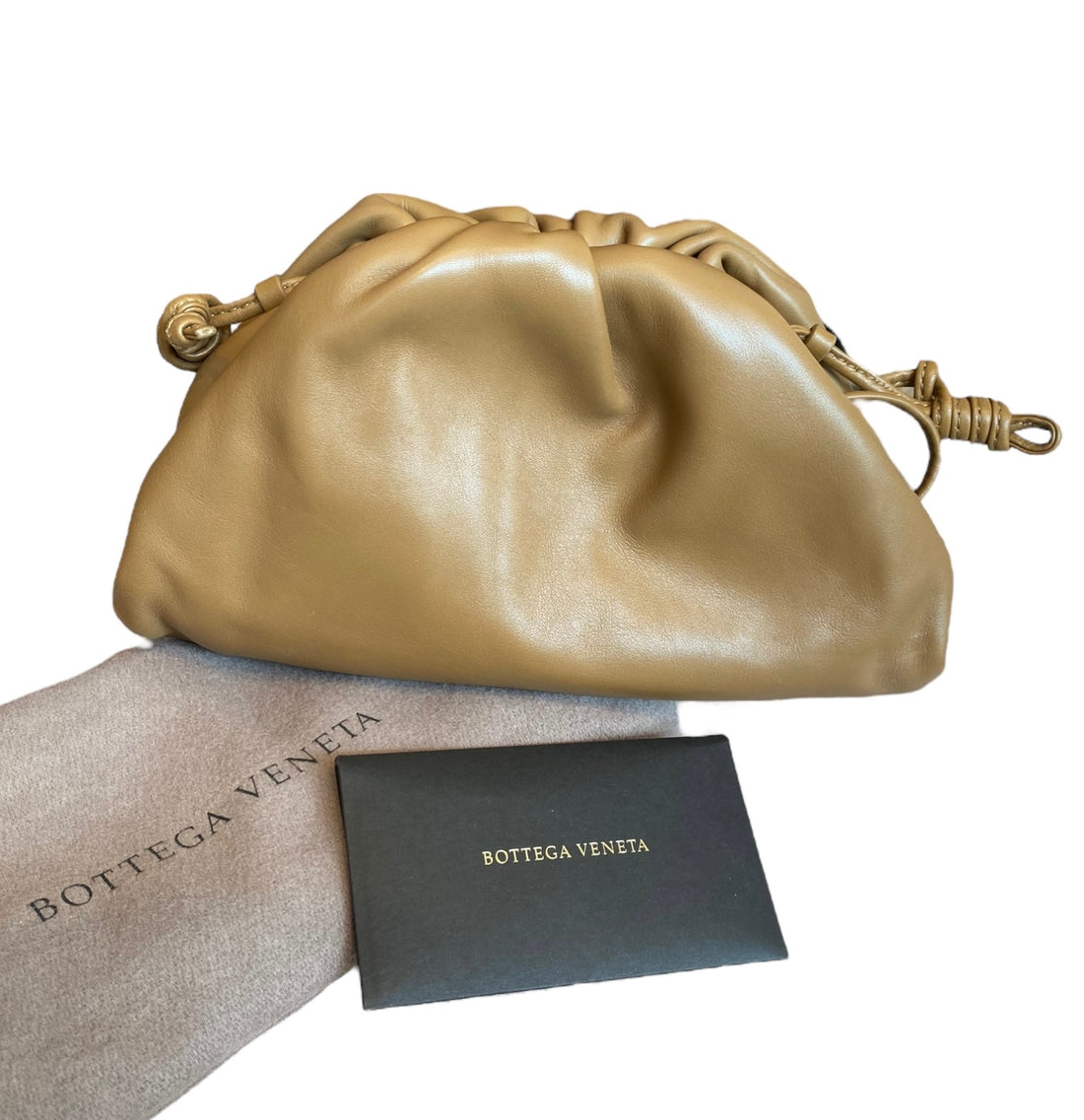 Bottega Gold Leather The Mini Pouch Clutch Bag