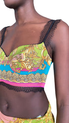 Versace Pink & Green “Borocco Goddess” 2-Piece Silk Bralette / Skirt Set - 40 / US 4