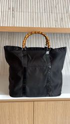 Gucci Large Black Nylon Bamboo Handle Soft Tote