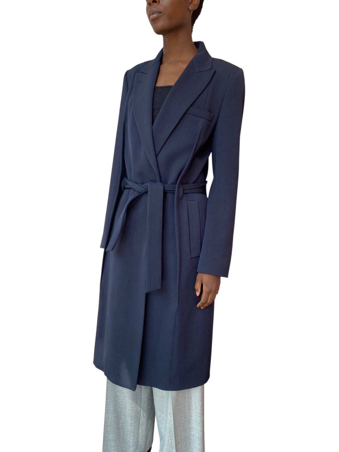 Maison Margiela Navy Belted Long Blazer Wool Coat - 44 / US 8