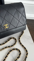 Chanel Black Top Stitch Leather Sheepskin WOC Wallet on Chain Bag