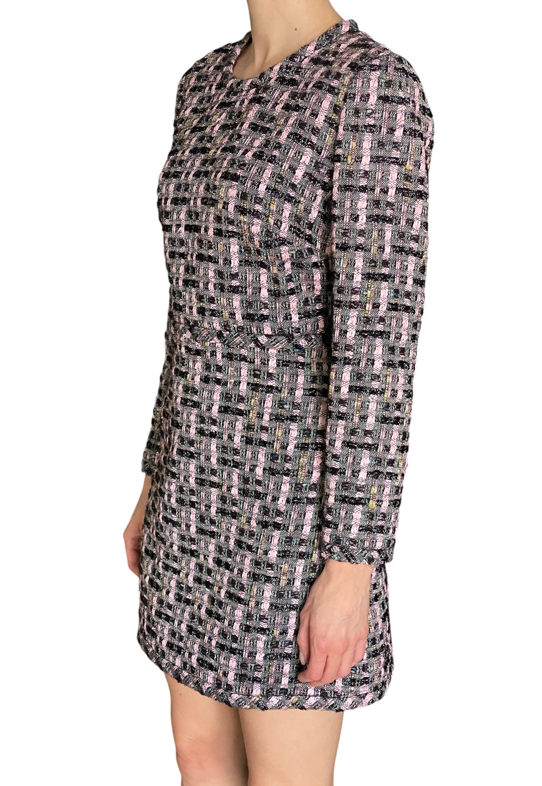 Giambattista Valli Pink & Green Wool Blend Tweed Long Sleeve Mini Dress - IT 44 / M / US 6