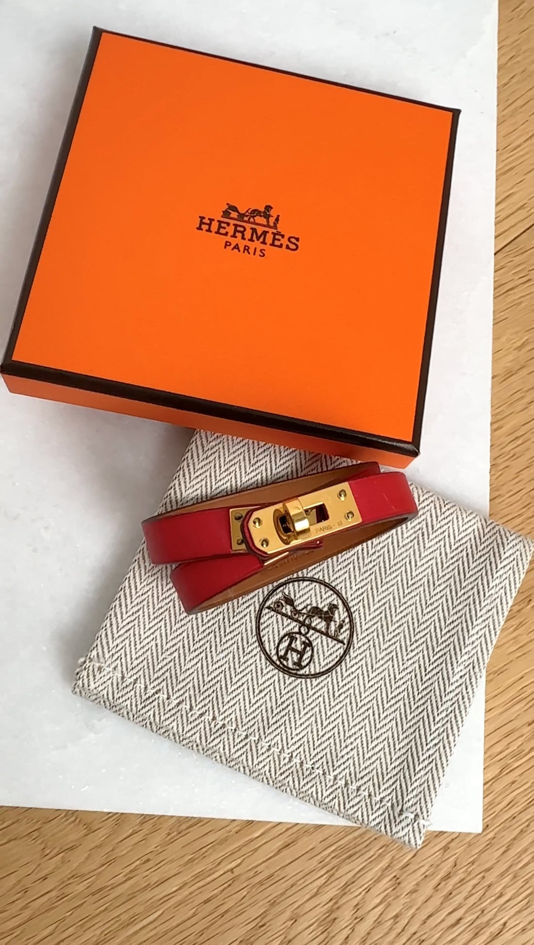 Hermes Red Leather Mini Kelly Double Tour Bracelet - T1 / Small