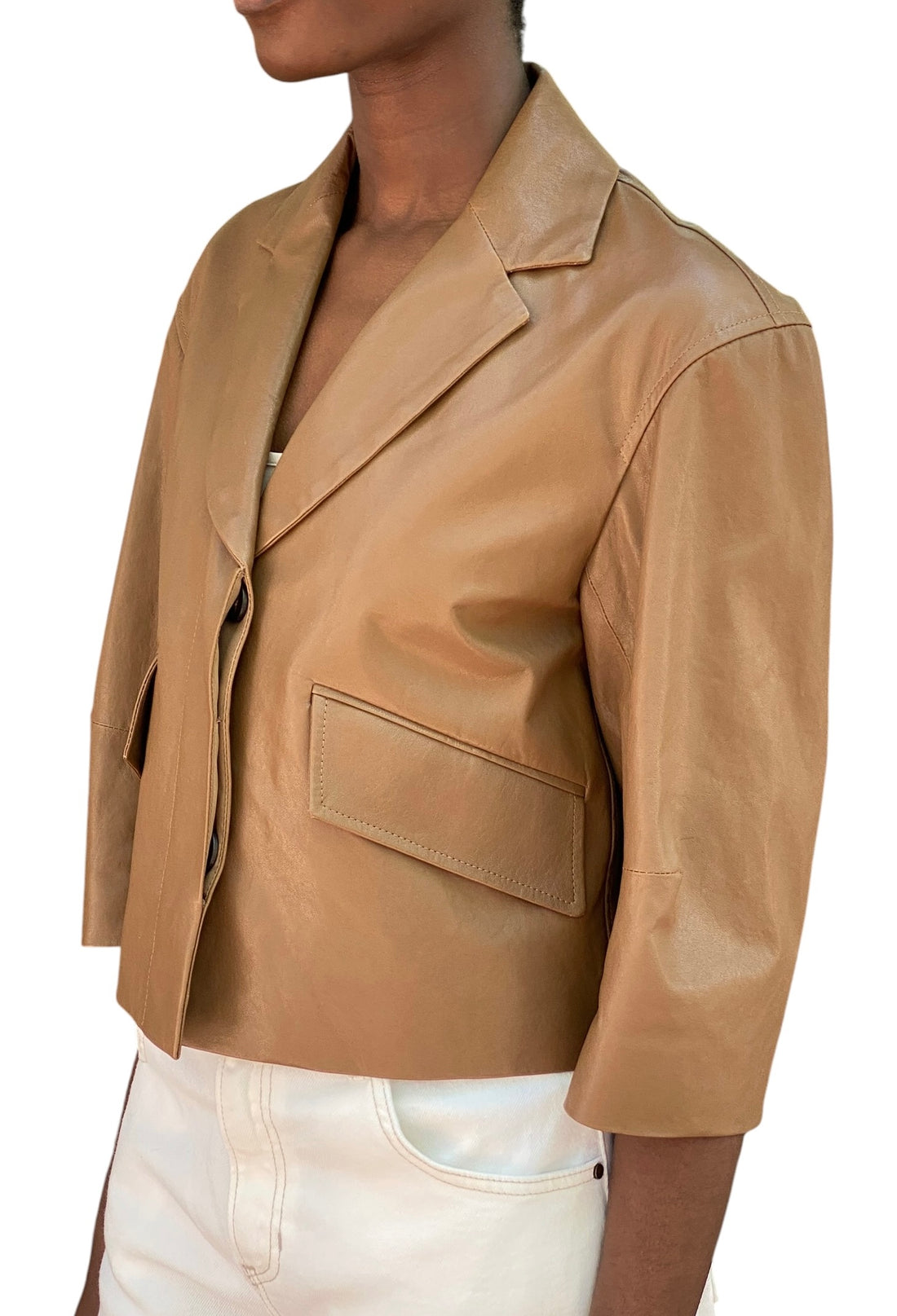 Brunello Cucinelli Brown Polished Lambskin Cropped Blazer - 40 / US 4-6