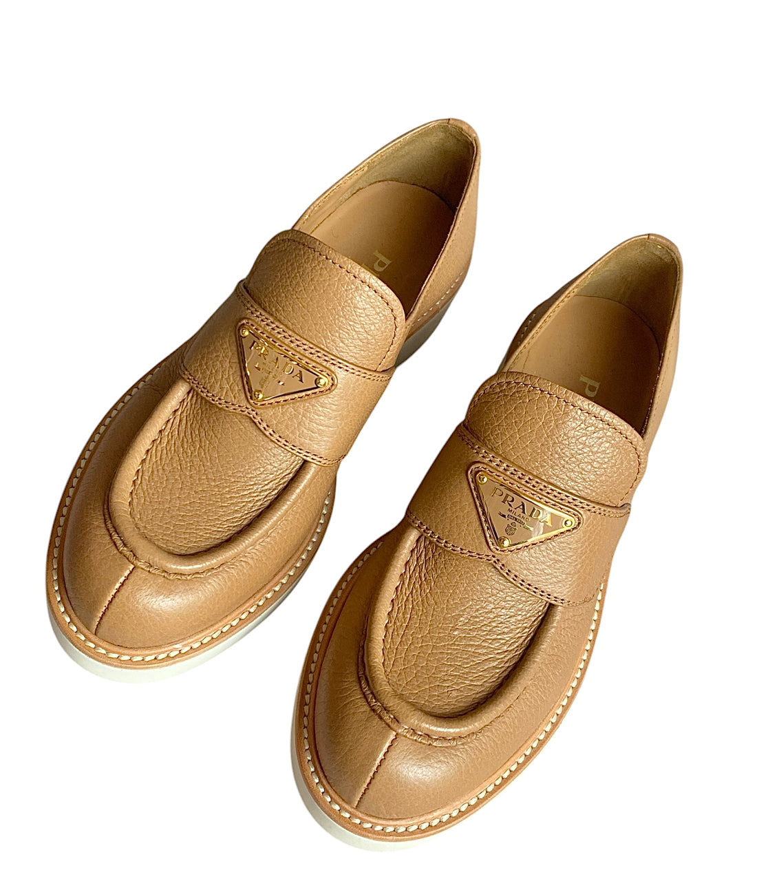 Prada Brown Leather Logo Loafers - 36