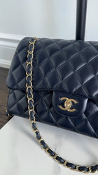 Chanel Midnight Navy Lambskin Jumbo Classic Double Flap Bag GHW