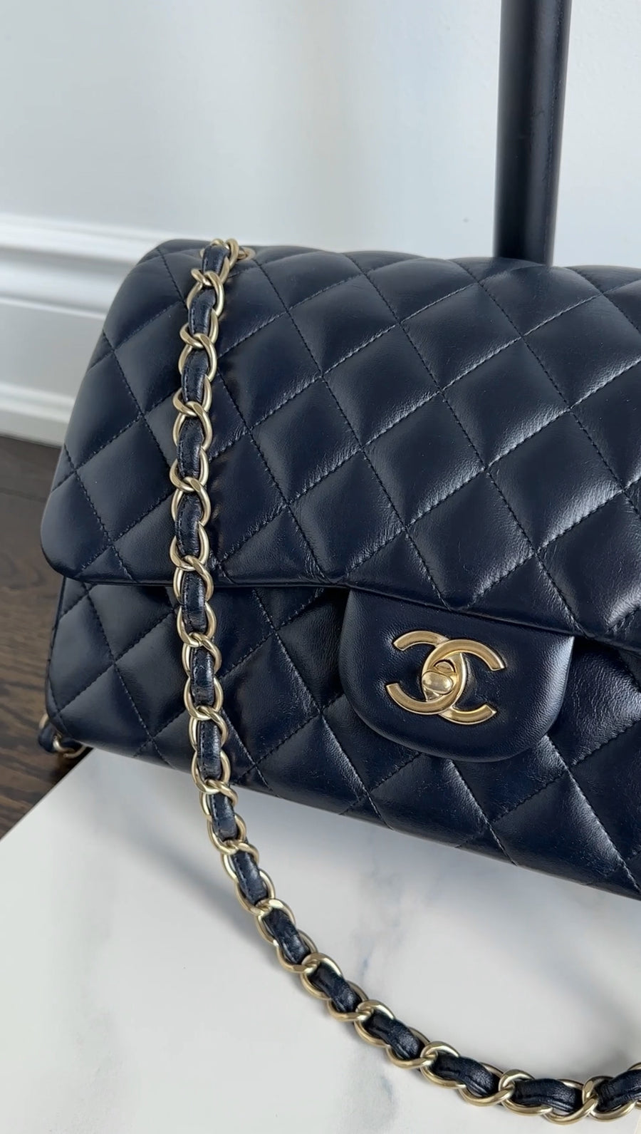 Chanel Midnight Navy Lambskin Jumbo Classic Double Flap Bag GHW