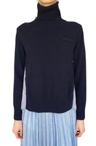 Sacai Navy Striped Pleated Panelled Turtleneck Sweater  - S / US 2-4