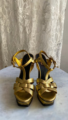 Saint Laurent Gold Metallic Leather Tribute Platform Sandals  - 36
