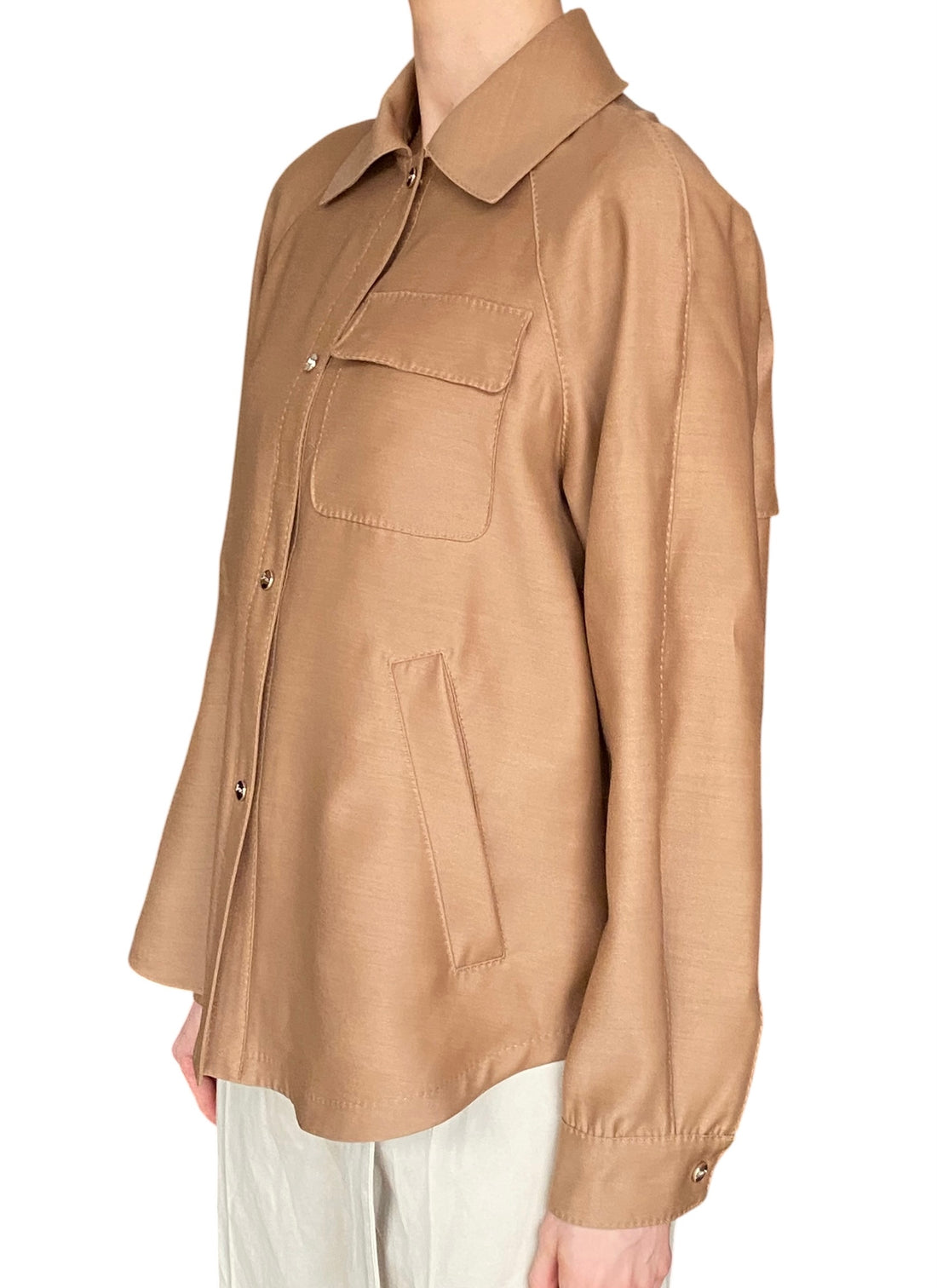 Herno Tan Silk Raglan Long Sleeve Shirt Jacket - US 8-10