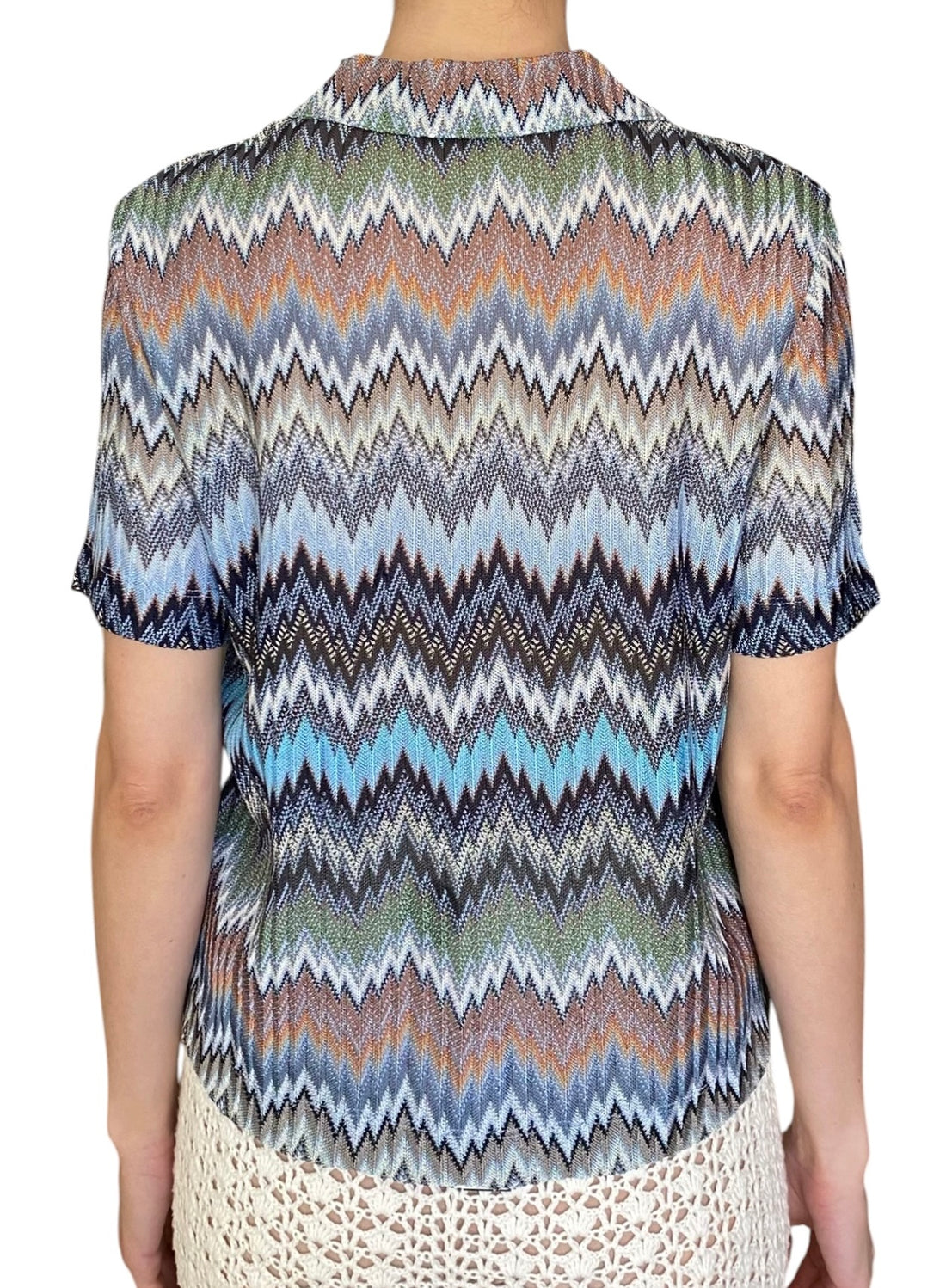 Missoni Blue “Intarsia” Zig Zag Patterned Short Sleeve Shirt - M / US 6