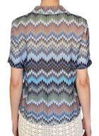 Missoni Blue “Intarsia” Zig Zag Patterned Short Sleeve Shirt - M / US 6