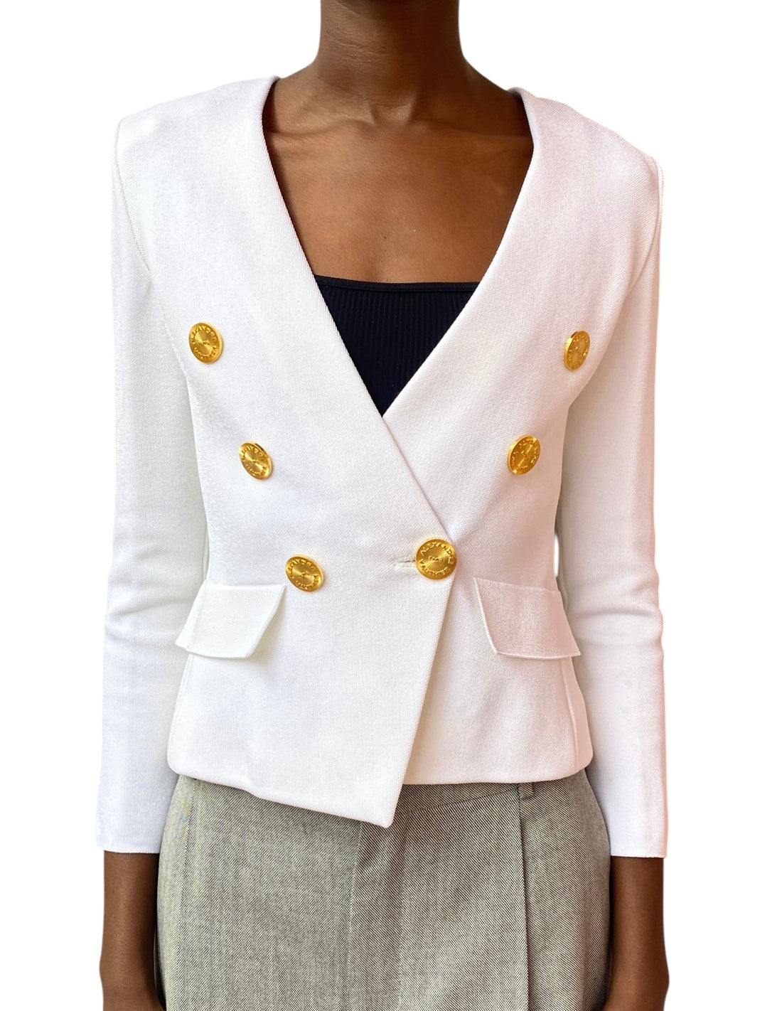 Alexandre Vauthier Ivory Double Breasted Gold Button Jacket - XS / US 2