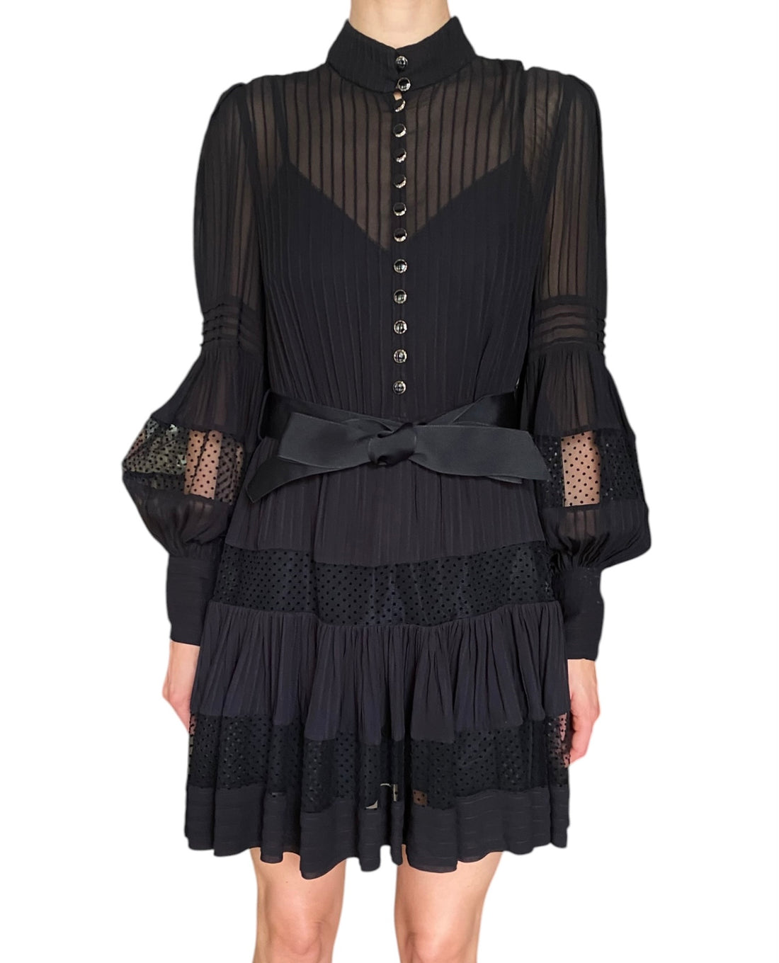 Zimmermann Black Sheer Spliced Mesh Mini Dress - 0 / XS / US 2-4
