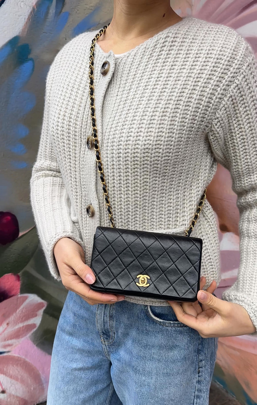 Chanel Vintage 1989 Mini Black Lambskin Quilted Full Flap Bag