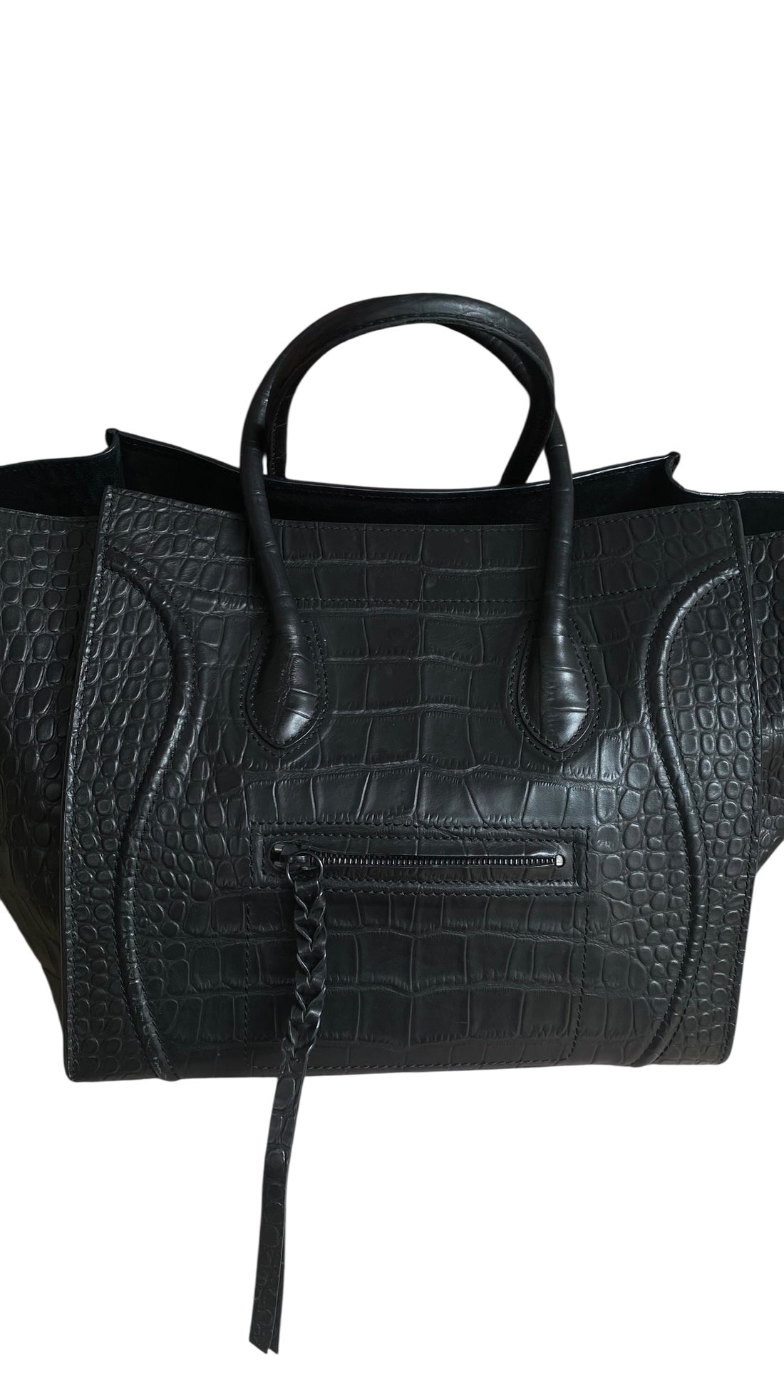 Celine Black Croc-Embossed Medium Phantom Luggage Tote